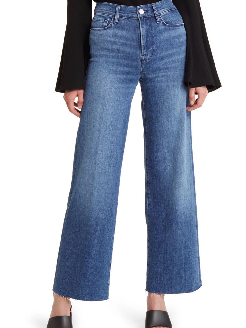 FRAME Le Slim Raw Hem Palazzo Jeans (Crossings) Medium Blue Raw Hem